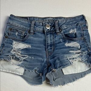 American Eagle Outfitters Distressed Shortie Super 
Stretch Denim Shorts Size 0